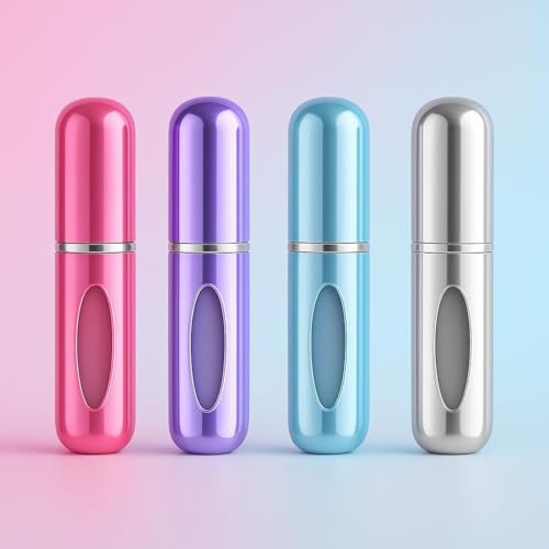 Mini Doldurulabilir Parfüm Şişesi – Taşınabilir Seyahat Boy Atomizer Cep Sprey Seti, Pompalı Dolum Kabı, Kompakt, Sızdırmaz ve Dayanıklı Tasarım (Modern, Gümüş)
