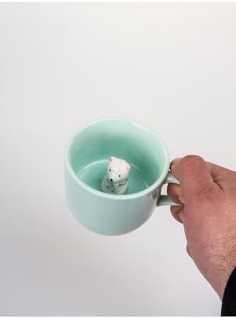 3D Sevimli Hayvan Figürlü Porselen Kupa 230 Ml Mint Renk Kahve Çay Kupası,Turkuaz & Ayıcık