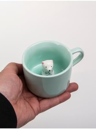 Alternative view of 3D Sevimli Hayvan Figürlü Porselen Kupa 230 Ml Mint Renk Kahve Çay Kupası,Turkuaz & Ayıcık