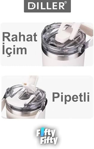 Alternative view of DILLER Tumbler 950 ML Tek Kapak Çift Kullanım Pipetli/Pipetsiz Taşıma Kulplu Çelik Termos-FFDILLERD9358