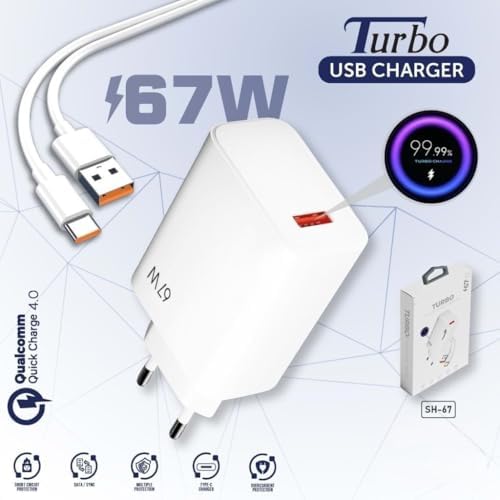 PDATeknoloji 67W Turbo Hızlı Şarj Adaptörü ve Data kablosu Beyaz MS-22 2IN1 (Yerli Üretim)