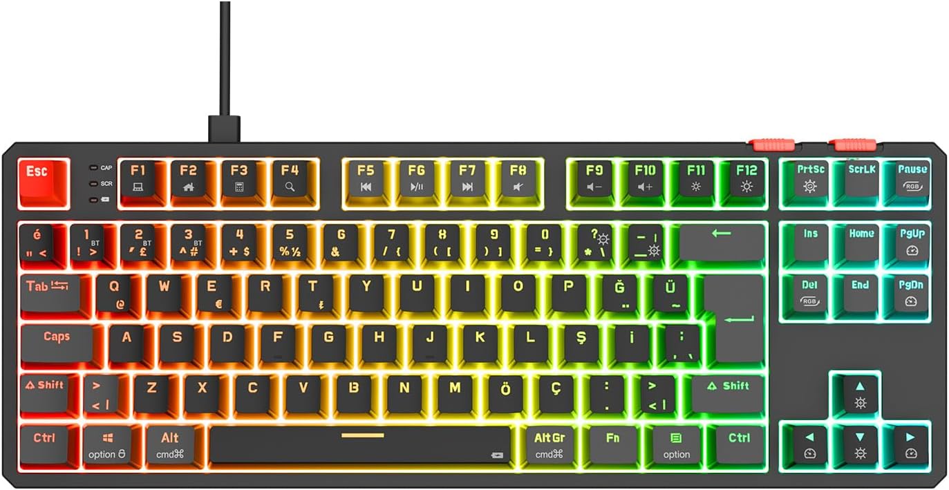 Alternative view of YORU TKL Siyah/Gri Type-C Bağlantılı OUTEMU Red Swich Q Mekanik Gaming Oyuncu Klavye RGB