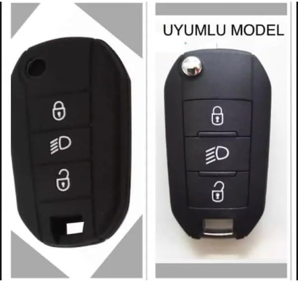AutoHan Keys 208, 308, 301, 3008, 5008 Modelleri için Siyah Silikon Anahtar Koruma Kılıfı, 3 Tuşlu