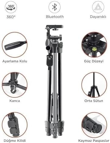 ® Profesyonel 150 cm, 3 Yönlü ve 360° Döner Kafa,Katlanabilir Telefon Tutucu, Bluetooth Kumandalı Selfie Çubuğu, iOS/ Uyumlu, Kamera ve ile Kullanılabilir Çantalı