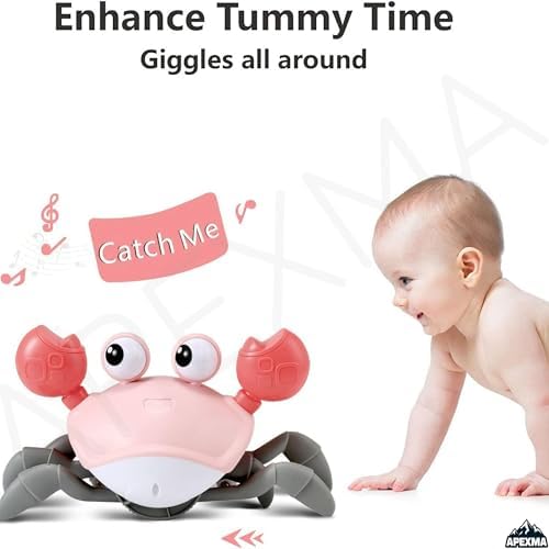 Eğlenceli Sağa Sola Hareket Eden Oyuncak Yengeç - Emeklemeye Yardımcı Sensörlü Hareketli Şarjlı Oyuncak Yengeç (Pembe)