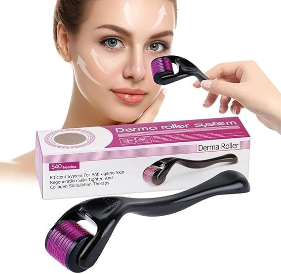 Netmarkt Derma Roller, 540 İğneli Cilt Yenileme Masaj Aleti, Siyah, Mikro İğneleme Sistemi 0,5mm
