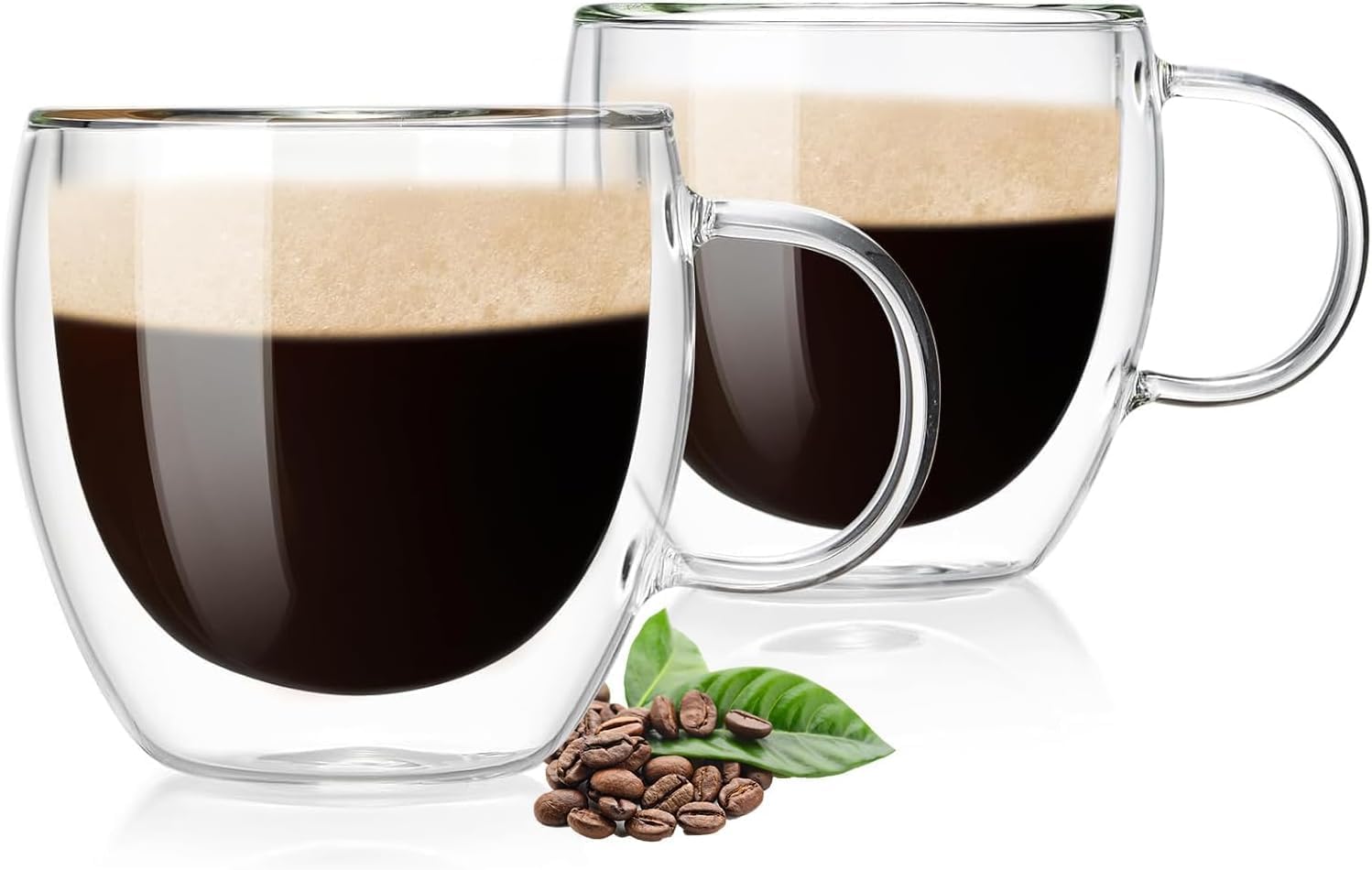 Alternative view of Çift Duvarlı Cam Kahve Fincanı 250ml (2’li Set) – Dayanıklı, Mikrodalga ve Bulaşık Makinesi Uyumlu, & Soğuk İçecekler İçin