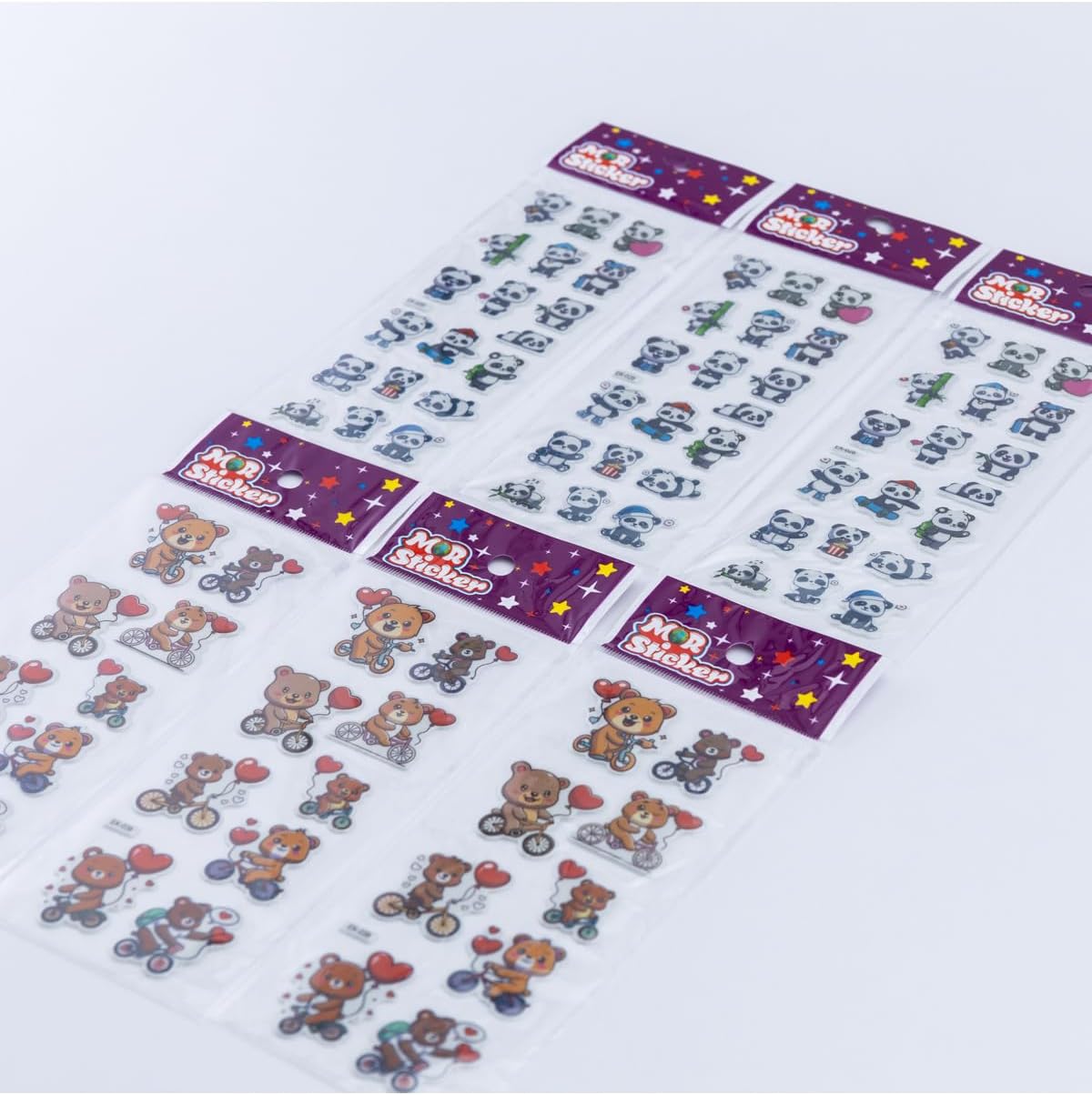 6 adet kabartmalı yapışkan sticker, sevimli panda ve ayılar