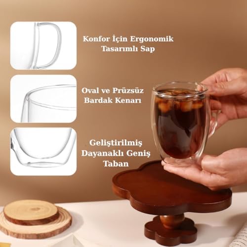 Çift Duvarlı Cam Kahve Kupası 250ml – Dayanıklı, Mikrodalga & Bulaşık Makinesi Uyumlu, 2’li Şık Set