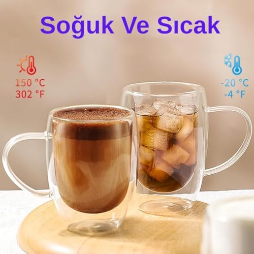 Alternative view of Çift Duvarlı Cam Kahve Kupası 250ml – Dayanıklı, Mikrodalga & Bulaşık Makinesi Uyumlu, 2’li Şık Set
