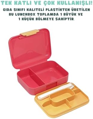 Alternative view of Bento 1600ml Lunchbox Sevimli Kedi Desenli Tek Katlı 2 Bölmeli PP Plastik Sefer Tası Yemek Kutusu