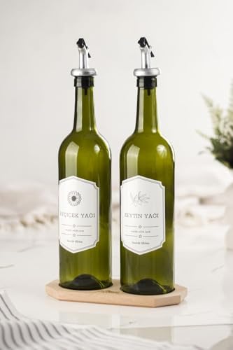 Ahşap Stantlı 2’li 750 ml Zeytinyağı ve Sıvı Yağ Şişesi Seti – Sızdırmaz, Damlatmaz Yağdanlık Takımı, Cam Şişe ve Ahşap Tabanlı Yağlık Seti