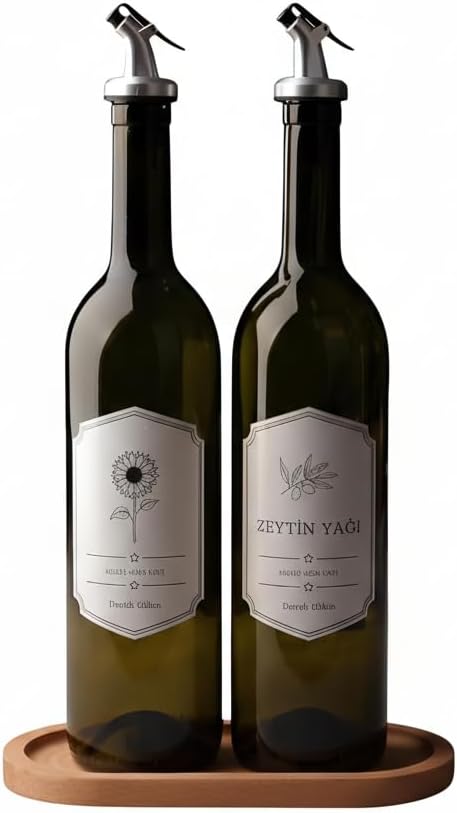 Alternative view of Ahşap Stantlı 2’li 750 ml Zeytinyağı ve Sıvı Yağ Şişesi Seti – Sızdırmaz, Damlatmaz Yağdanlık Takımı, Cam Şişe ve Ahşap Tabanlı Yağlık Seti