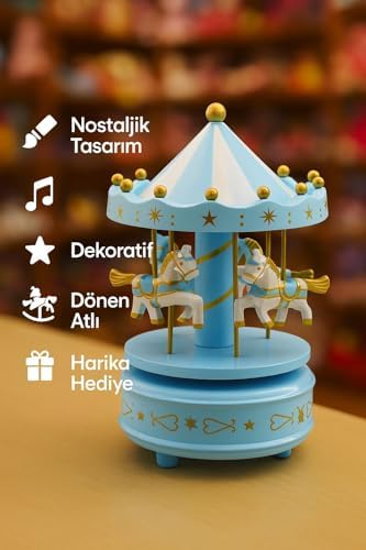 Dönen Atlı Karınca Nostaljik Mavi Müzik Kutusu hd143mv