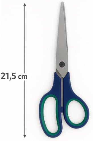 21.5 cm Paslanmaz Çelik Büyük Ofis Makası – Ergonomik Kauçuk Saplı, Yeşil-Lacivert Renkli, Ev & Büro Tipi