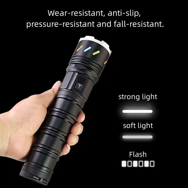 7200 mAh Powerbank Özellikli El Feneri – 9000 Lümen Zoom Özellikli Metal Kasa Şarjlı El Feneri, Type-C ile Şarj Edilebilir, Kutulu ve Taşıma İpli Güçlü Kamp Feneri