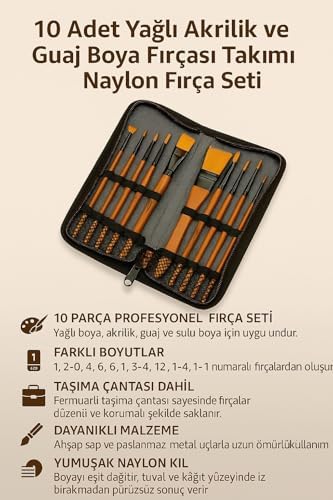 Alternative view of 10 Adet Yağlı Akrilik ve Guaj Boya Fırçası Takımı Naylon Fırça Seti cin671khv