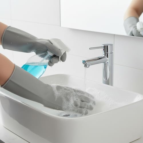 Büyük Boy Silikon Bulaşık Eldiveni | Fırçalı, Ovma Yüzeyli | Yanmaz, Su Geçirmez, Çok Amaçlı | Mutfak, Banyo, Araba Temizliği | Gıda Uyumlu