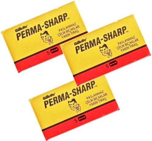 Perma-Sharp Çift Taraflı Tıraş Bıçağı, Paslanmaz Çelik, 3 Kutu x 5 Adet, Toplam 15 Jilet, Islak Tıraş için