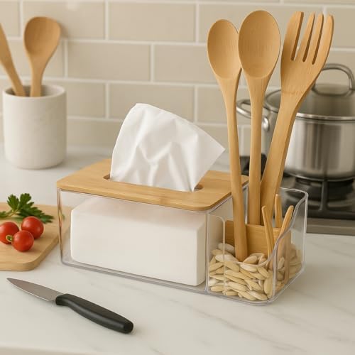 Alternative view of Bambulu Şeffaf Peçetelik ve Organizer – Çok Amaçlı Masa Düzenleyici, Modern Minimalist Tasarım