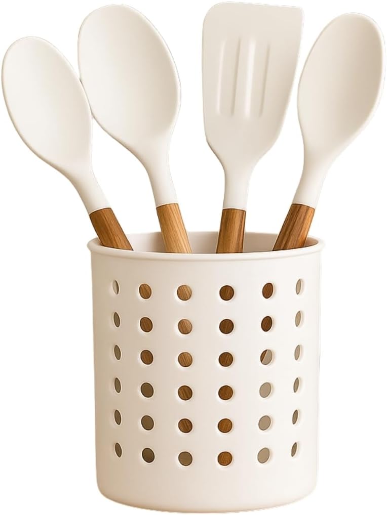 Alternative view of Beyaz Kaşıklık Beyaz Silindir Plastik Kaşıklık – Modern Delikli Tasarım, Hava Geçişli Dayanıklı Mutfak Düzenleyici Kaşıklık