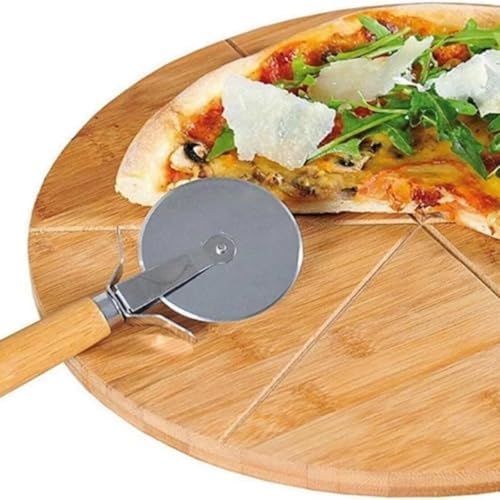 Alternative view of Pizza Kesici – Ahşap Saplı Paslanmaz Çelik, Yuvarlak Bıçaklı Pizza Dilimleyici | Ergonomik, Dayanıklı, Şık Tasarım
