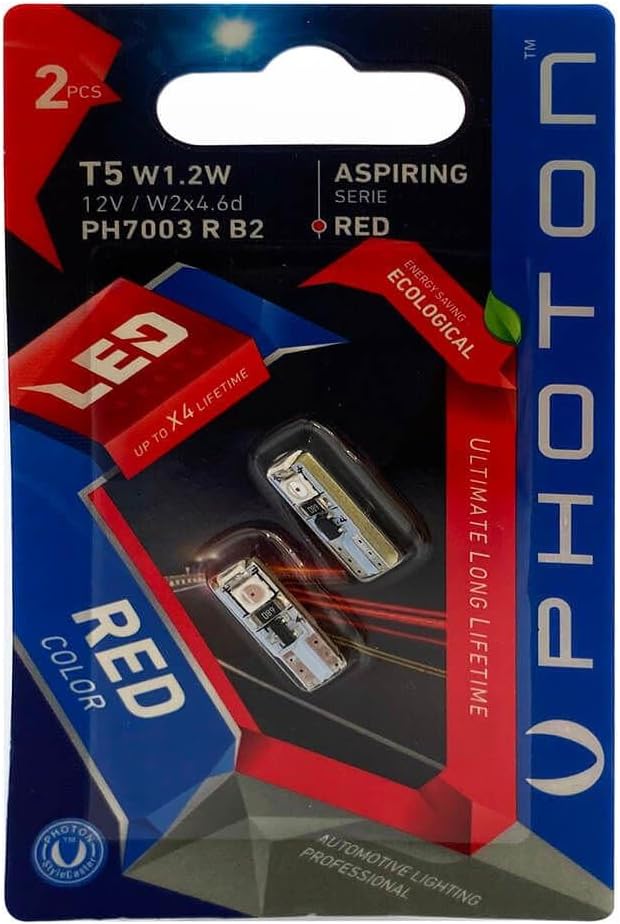 PHOTON Ampul T5 12V W1.2W Kırmızı 3 Smd Led (2'Li Blister) PHT PH7003 R B2