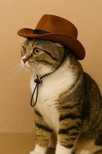 Kedi ve Küçük Irk Köpek Kovboy Şapkası, Keçe Malzeme,, Ayarlanabilir Lastikli Askı, Özel Günler ve Fotoğraf Çekimleri İçin
