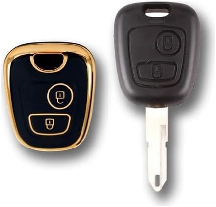 AutoHan Keys 206 106 Partner C1 C3 Berlingo için Siyah Altın Anahtar Kumanda Kılıfı, 2 Düğmeli