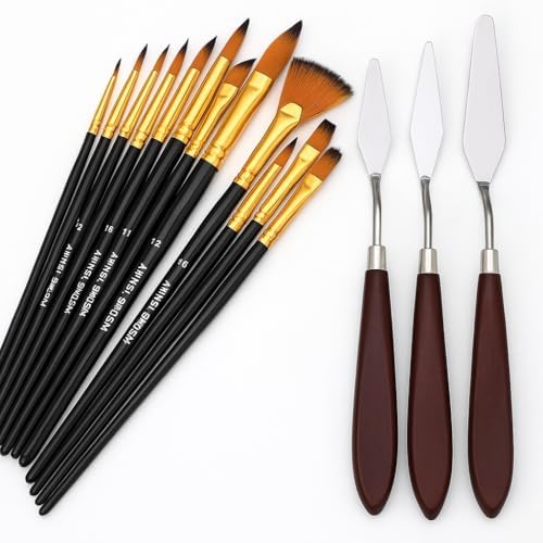 Alternative view of Ressam Sanat Malzemeleri Seti 12’li Fırça Seti + 5’li Metal Spatula | Akrilik,, Yağlıboya için Profesyonel Sanat Malzemesi Sanatçı, Öğrenci, Hobi Kullanımı