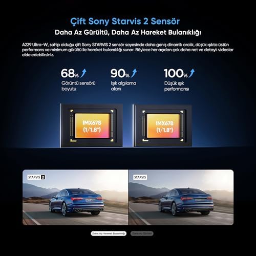 A229 Ultra-W 2 Kameralı Ön ve Arka Dış Su Geçirmez 4K+4K Starvis 2 Sensörlü Dual HDR Wi-Fi 6 GPS'li Araç Kamerası