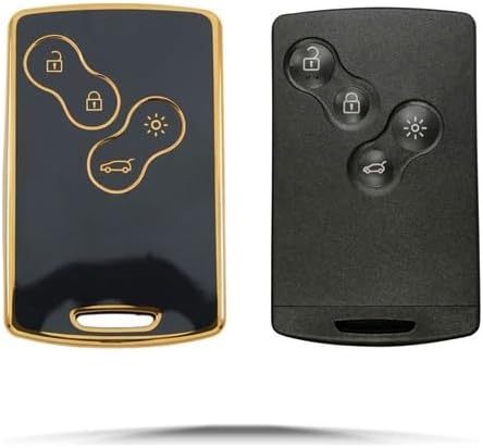 AutoHan Keys Renault Clio4 Megane 3 Fluence Anahtarsız Çalıştırma Smart için Anahtar Kılıfı, Siyah ve Altın Renk Detaylı, Premium