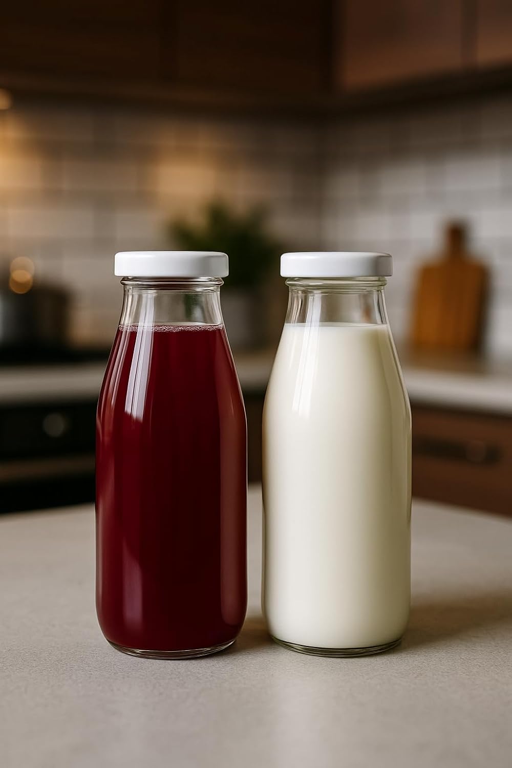 2 Adet Plastik Kapaklı 500 ml Sürahi Süt, Ayran, Su, Limonata Meşrubat Şişesi Cam Şişe 500cc (Beyaz)
