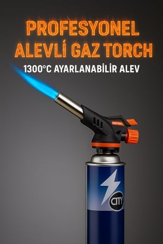 Pürmüz Mutfak Alev Tabancası – 1300°C Ayarlanabilir Alevli Gaz Torch, Otomatik Ateşleme, Karamelize Etme, Flambe, BBQ, Kamp ve Mutfak Kullanımı İçin Profesyonel Brülör | HS-509C