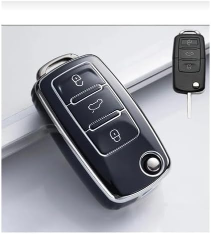 AutoHan Keys Anahtar Kılıfı, Tiguan Jetta Golf Scirocco Polo Caddy Transporter Modelleri için, Siyah Gümüş, Koruma