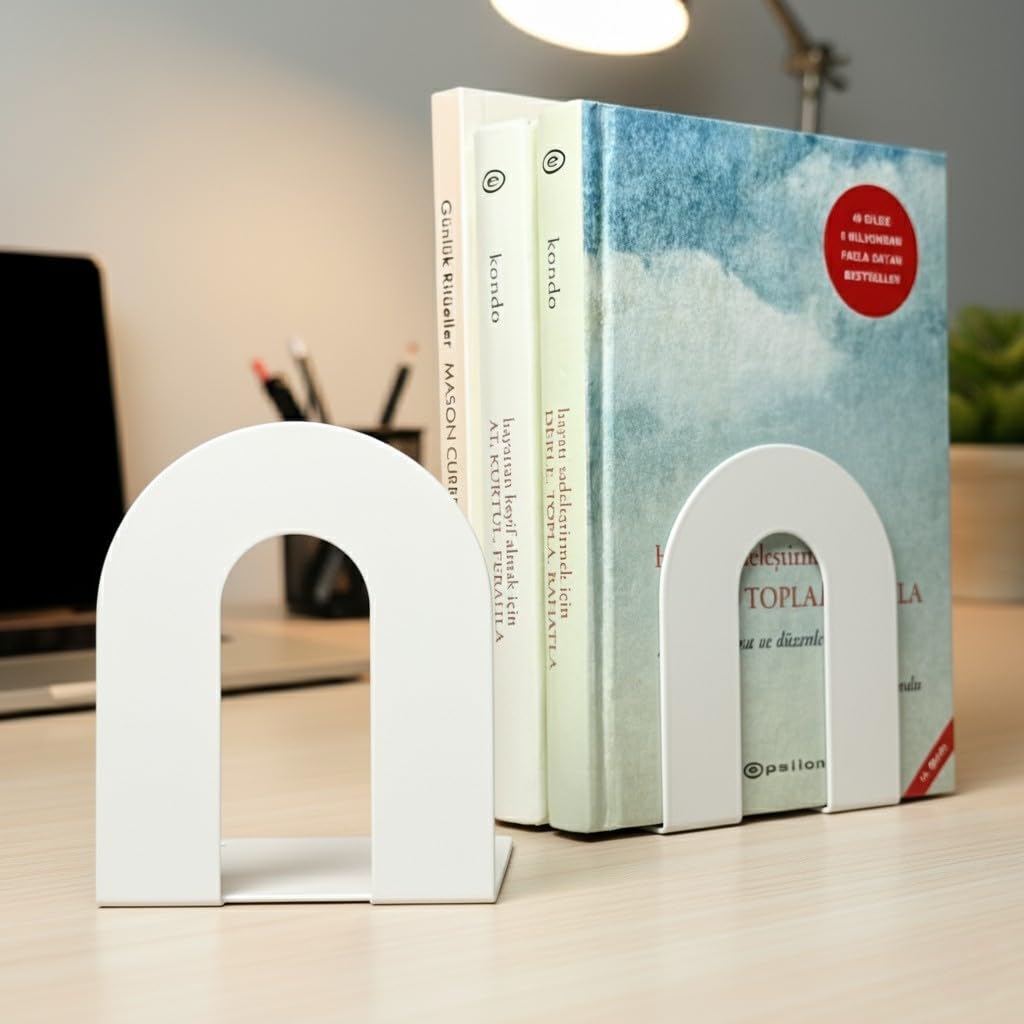 Alternative view of 2'li Metal Kitap Desteği Kitap Tutucu (Ikili) Dekoratif Aksesuar (Beyaz)