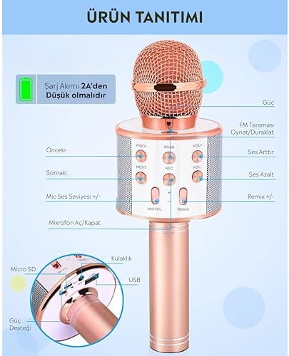 Alternative view of C-8501 Karaoke Mikrofon Bluetooth USB & TF & Aux (Rosegold)