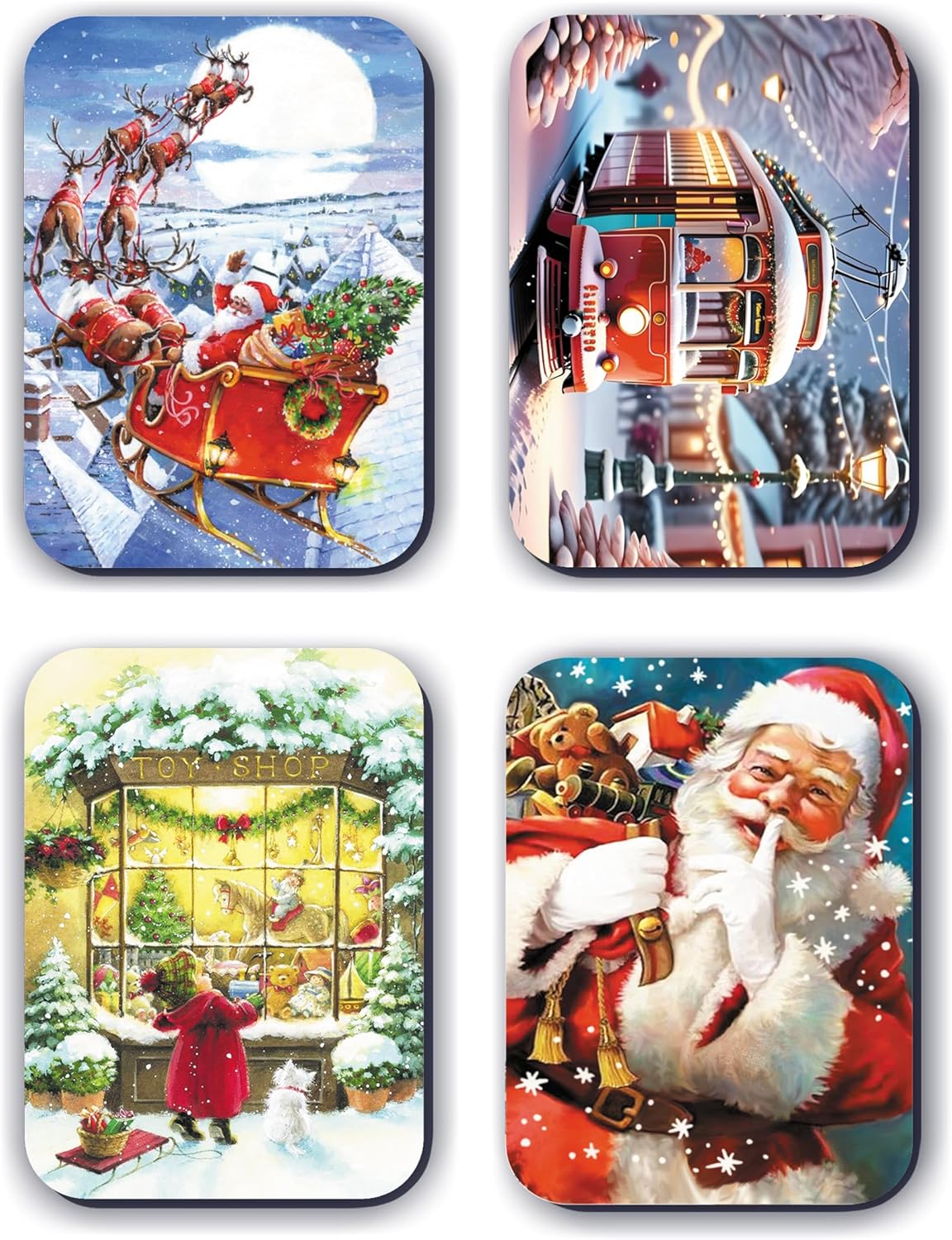 4 lü Simli Yılbaşı Kardan Adam Çam Ağacı Yeniyıl Hediye Magnet (5,5 x 8 cm)