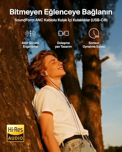 Alternative view of SoundForm ANC Kulaklık, USB-C Bağlantılı, Mikrofonlu Kulakiçi Kulaklıklar, 17, 16, iPad Mini, Galaxy S25, 10, ve Daha Fazlası için, Siyah
