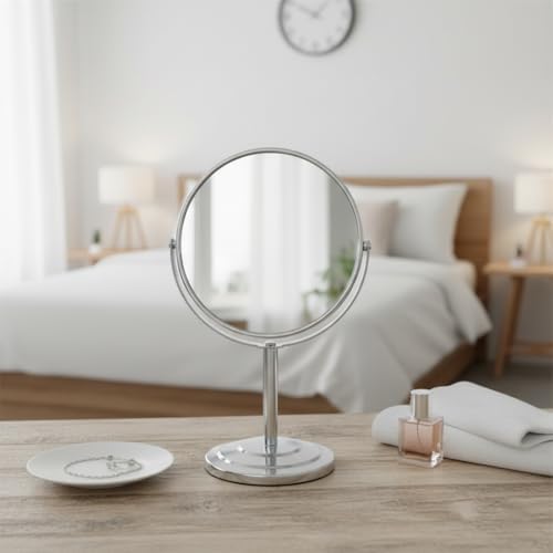 Alternative view of Paslanmaz Çelik Ayaklı Çift Taraflı Makyaj ve Tıraş Aynası (16 cm) | 1 Tarafı Büyüteçli (5 Kat) | Büyük Boy, Siyah ve Gümüş Renk Seçenekleri (GÜMÜŞ)