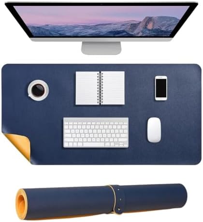 Masa Desk Mat 90x45 cm Çift Taraflı Deri Mouse Pad Kaymaz Geniş Masa Koruyucu Suya Dayanıklı Rulo Yapılabilir Ofis Ev Ofis Laptop ve Klavye Alanı İçin 2mm Lacivert
