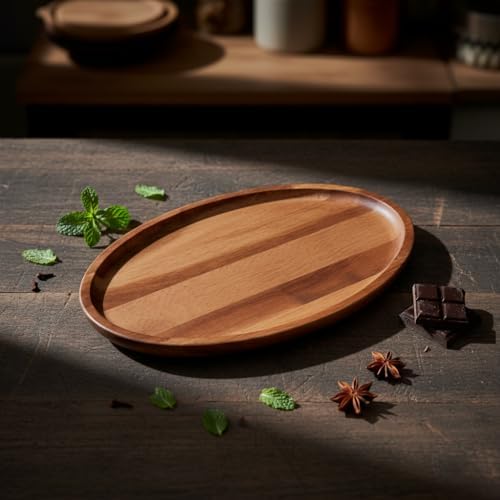 Akasya Ağacı Oval Sunum Tabağı (28x18 cm) | Yükseltilmiş Kenarlı Doğal Ahşap Servis Tepsisi | Kahve, Peynir ve Atıştırmalık Sunumları İçin