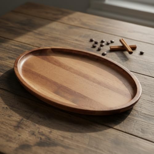 Alternative view of Akasya Ağacı Oval Sunum Tabağı (28x18 cm) | Yükseltilmiş Kenarlı Doğal Ahşap Servis Tepsisi | Kahve, Peynir ve Atıştırmalık Sunumları İçin