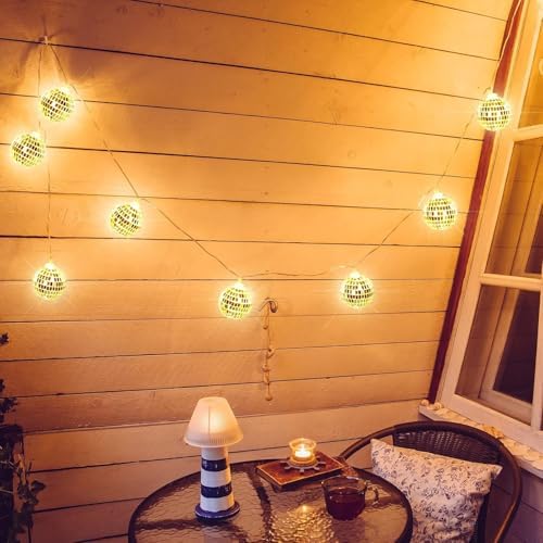 10'lu LED Disko Topu Işık Mini Ayna Topu Şerit Işık İç Dış Mekan Parti Bahçe Dekoru