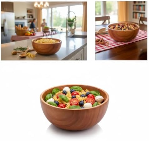 Alternative view of Akasya Ağacı Yuvarlak Ahşap Kase | Doğal Salata, Çorba ve Kahvaltılık Servis Kasesi | Orta Boy (14x6 cm)