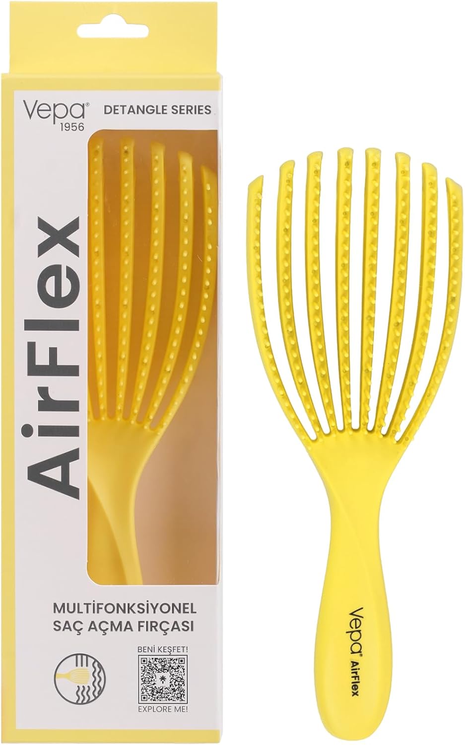 Vepa Airflex Dolaşık Saç Açma Fırçası, Kolay Tarama, Elektriklenme Önleyici Tarak (SARI)