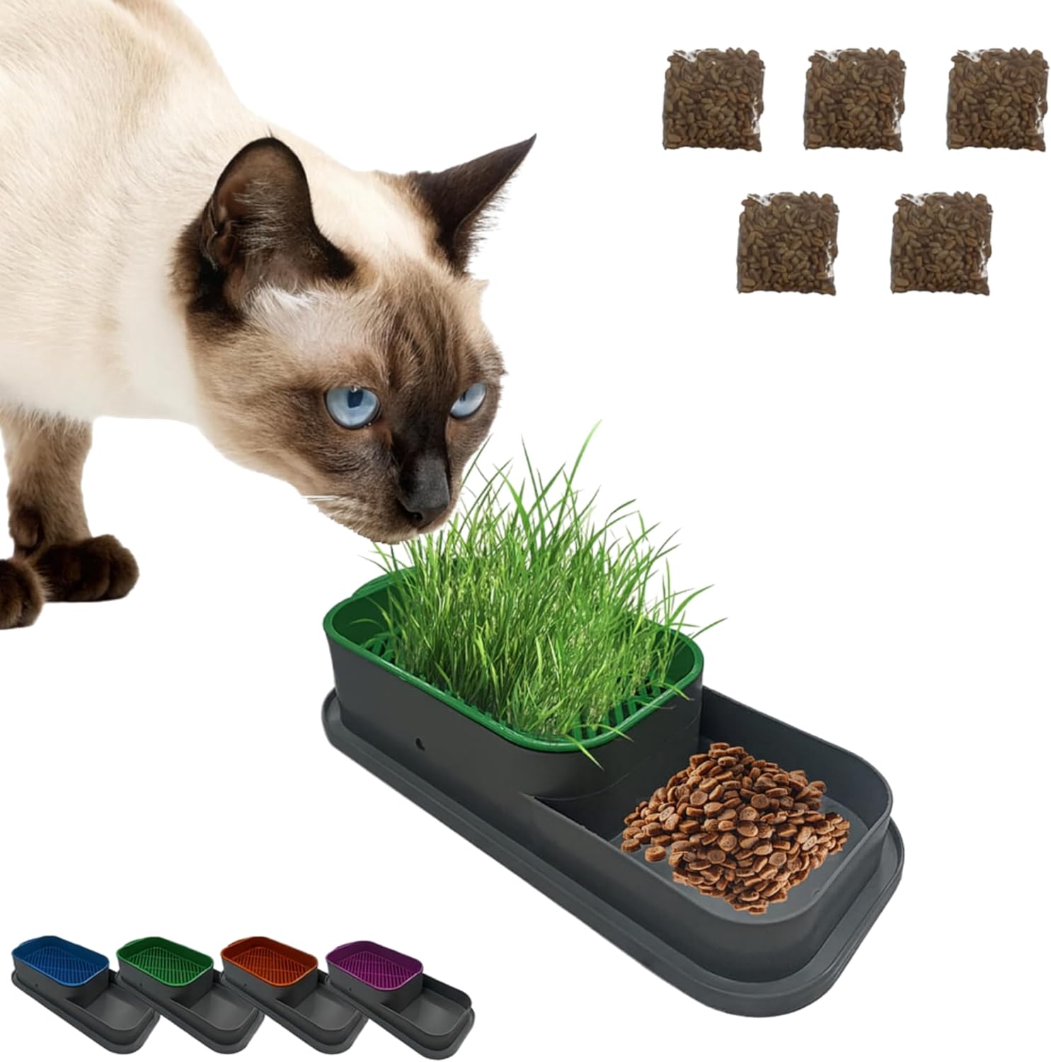 Topraksız Kedi Çimi Kabı Yeşil – 5 Paket Çim Tohumlu Hidroponik Çim Yetiştirme Seti – Kediler için Doğal Çim Yetiştirme Kutusu – Evde Kolay Çimlendirme ve Sindirim Desteği