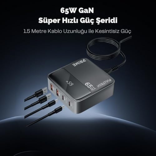 Alternative view of Hızlı Şarj Cihazı, 65W GaN Hızlı Şarj Adaptörü, Güç Şeridi, 2x Type-C Girişi, 2x Usb Girişi, Tam Zamanlı 4 Bağlantı Noktası, Şarj Koruması, Akım Koruması, Yüksek Verimlilik (1.5 Metre)