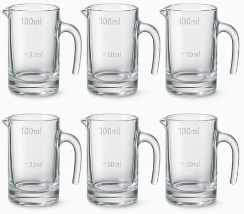 6’lı Cam Sosluk Seti – 100 ml Ölçekli Kulplu Sos Kabı, Şeffaf Mini Ölçü Bardağı, Kahvaltı, Tatlı ve Mutfak Sunumları İçin