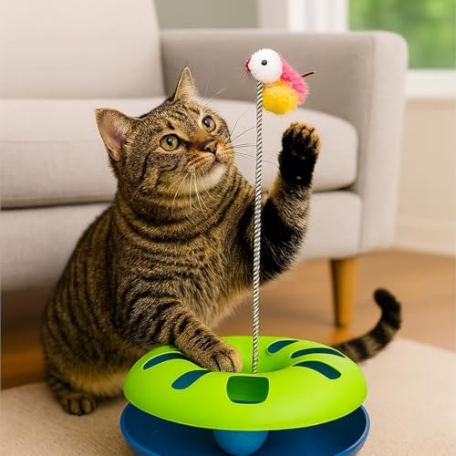 Alternative view of Kedi Oyuncağı – Interaktif Toplu ve Yaylı Tüylü Fareli Kedi Eğlence Oyuncağı – Kaymaz Tabanlı Dayanıklı Plastik – Zihinsel ve Fiziksel Aktivite Oyuncağı – Lacivert